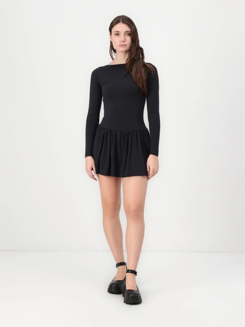 Abercrombie Black Drop Waist Long Sleeve Dress Skort